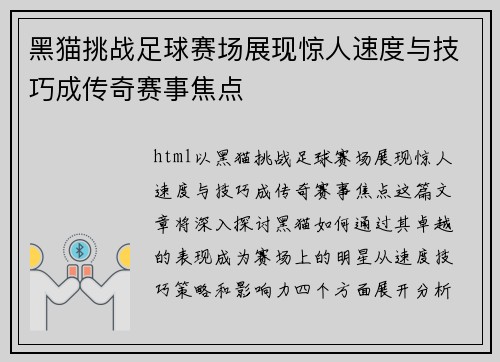 黑猫挑战足球赛场展现惊人速度与技巧成传奇赛事焦点