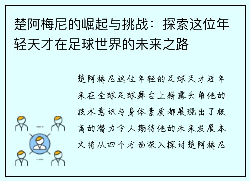 楚阿梅尼的崛起与挑战：探索这位年轻天才在足球世界的未来之路